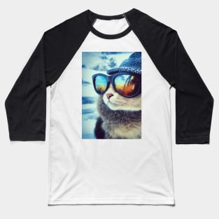 Kool Kat - Hipster Kitten with Sunglasses Baseball T-Shirt